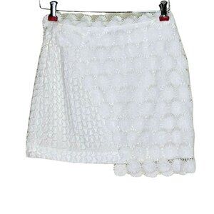 TopShop Faux Wrap Lace Crochet Mini Skirt Size 6 Eyelet Pinwheel Side Zip Lined